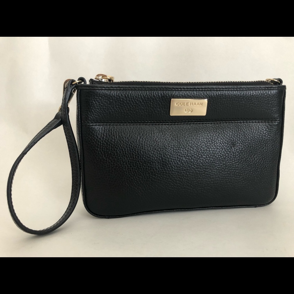 Cole Haan black pebbled leather wristlet